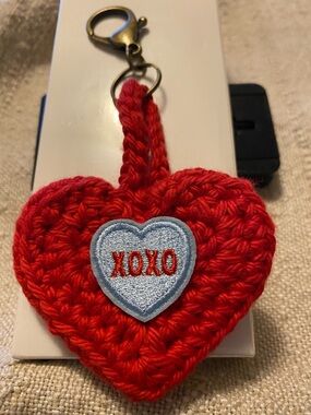 Handmade Red Crochet Heart Keychain with XOXO Patch